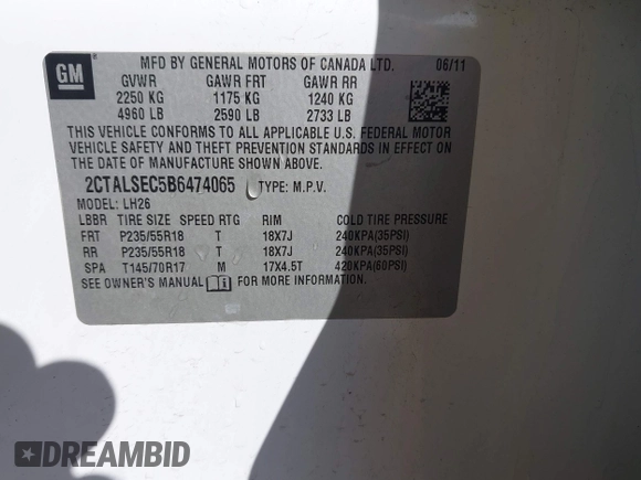 2011 GMC Terrain SLE-2 z VIN 2CTALSEC5B6474065, wystawiony jako IAAI lot #42287360 z przebiegiem 182 030 mil mil oraz . Historia ofert i sprzedaży dostępna na DreamBid. Obrazek 9.