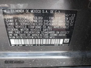 2023 Honda HR-V LX with VIN 3CZRZ2H33PM747844, listed as a IAAI auction lot 41812489 with 32,525 mi miles. Bid and sale history available at carsss.com. Image 9.