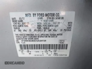 2013 Ford Explorer XLT z VIN 1FM5K8D80DGA20725, wystawiony jako IAAI lot #42270441 z przebiegiem 118 639 mil mil oraz . Historia ofert i sprzedaży dostępna na DreamBid. Obrazek 9.