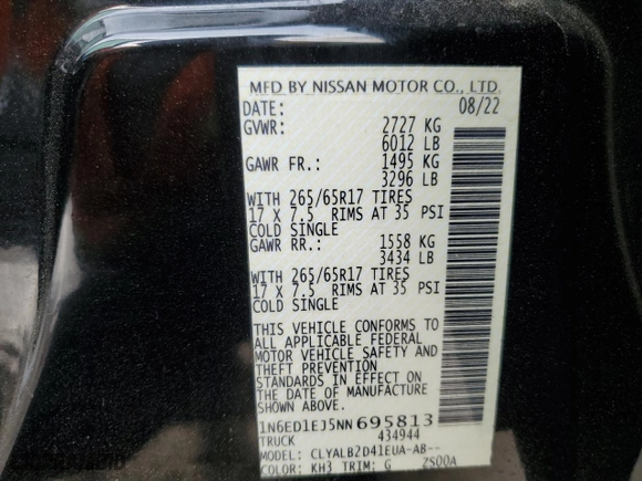 2022 Nissan Frontier SV with VIN 1N6ED1EJ5NN695813, listed as a Copart auction lot 50844895 with 58,861 mi miles and Salvage Title. Bid and sale history available at carsss.com. Image 15.