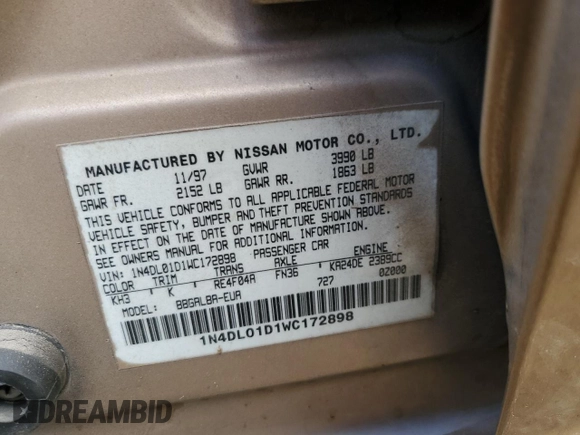 1998 Nissan Altima XE with VIN 1N4DL01D1WC172898, listed as a Copart auction lot 76683414 with 125,610 mi miles and Salvage Title. Bid and sale history available at carsss.com. Image 13.