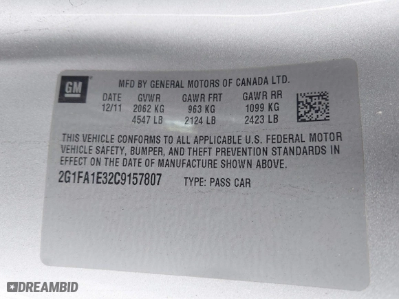 2012 Chevrolet Camaro 2LS with VIN 2G1FA1E32C9157807, listed as a IAAI auction lot 41667947 with 94,890 mi miles. Bid and sale history available at carsss.com. Image 9.