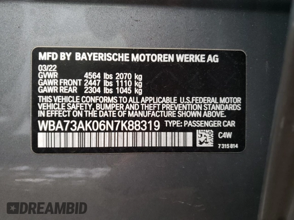 2022 BMW 2 Series 228i xDrive with VIN WBA73AK06N7K88319, listed as a Copart auction lot 82377364 with 17,354 mi miles and Salvage Title. Bid and sale history available at carsss.com. Image 12.