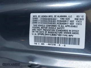 2012 Honda Odyssey EX with VIN 5FNRL5H41CB067103, listed as a IAAI auction lot 41630967 with 117,996 mi miles. Bid and sale history available at carsss.com. Image 9.