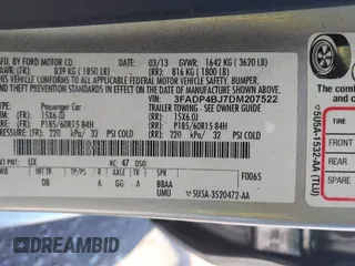 2013 Ford Fiesta SE with VIN 3FADP4BJ7DM207522, listed as a IAAI auction lot 41962314 with 191,550 mi miles. Bid and sale history available at carsss.com. Image 9.