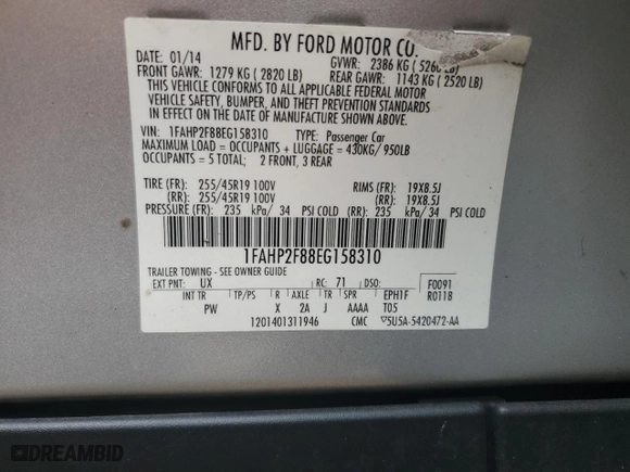 2014 Ford Taurus Limited with VIN 1FAHP2F88EG158310, listed as a Copart auction lot 44148235 with 175,640 mi miles and Salvage Title. Bid and sale history available at carsss.com. Image 12.
