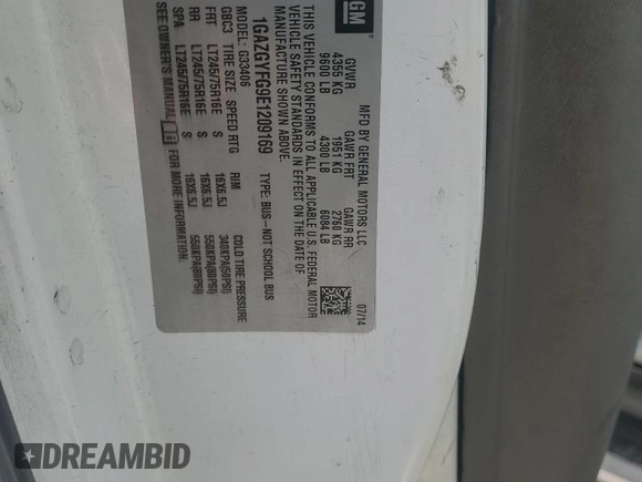 2014 Chevrolet Express Passenger 1LT with VIN 1GAZGYFG9E1209169, listed as a Copart auction lot 59921885 with 310,119 mi miles and Clean title. Bid and sale history available at DreamBid. Image 13.