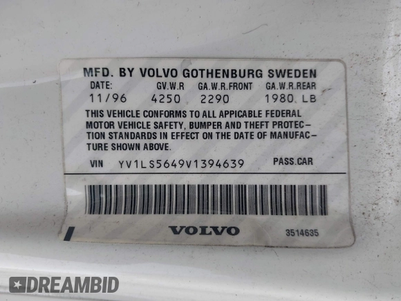 1997 Volvo 850 с VIN YV1LS5649V1394639, выставлен на аукционе IAAI как лот 41823556 с пробегом 110 220 миль миль и . История ставок и продаж доступна на DreamBid. Изображение 9.