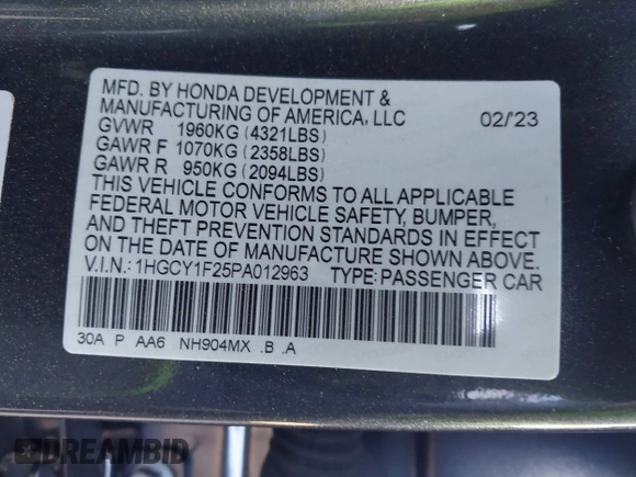 2023 Honda Accord Sedan LX with VIN 1HGCY1F25PA012963, listed as a IAAI auction lot 41959828 with 30,624 mi miles. Bid and sale history available at carsss.com. Image 9.