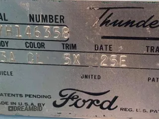 1959 Ford Thunderbird с VIN J9YH146358, выставлен на аукционе Copart как лот 65857145 с пробегом 12 500 миль миль и Чистый • Clean title. История ставок и продаж доступна на DreamBid. Изображение 10.