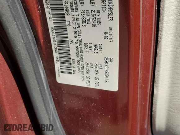 2007 Chrysler Town & Country LWB Touring with VIN 2A4GP54L27R144039, listed as a Copart auction lot 77794364 with 196,451 mi miles and Salvage Title. Bid and sale history available at carsss.com. Image 13.
