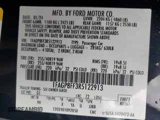 2024 Ford Mustang GT Premium with VIN 1FAGP8FF3R5122913, listed as a Copart auction lot 58345505 with 26,603 mi miles and Clean title. Bid and sale history available at DreamBid. Image 12.