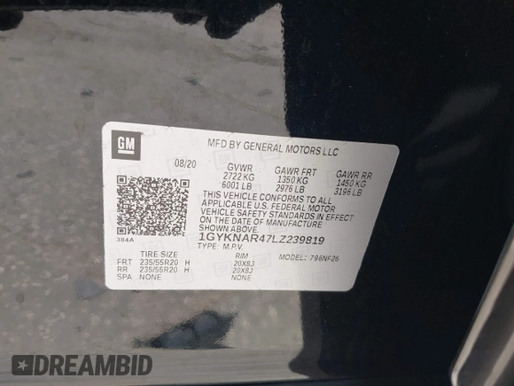 2020 Cadillac XT5 Luxury FWD with VIN 1GYKNAR47LZ239819, listed as a IAAI auction lot 42600145 with 64,311 mi miles and . Bid and sale history available at DreamBid. Image 9.