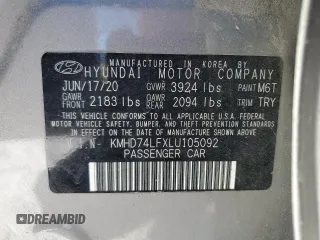 2020 Hyundai Elantra SE with VIN KMHD74LFXLU105092, listed as a Copart auction lot 45879815 with 59,791 mi miles and Salvage Title. Bid and sale history available at carsss.com. Image 14.