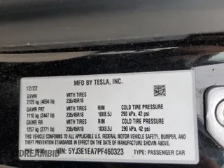 2023 Tesla Model 3 z VIN 5YJ3E1EA7PF460323, wystawiony jako Copart lot #44800265 z przebiegiem 47 702 mil mil oraz Nie do naprawy • Non repairable. Historia ofert i sprzedaży dostępna na DreamBid. Obrazek 13.