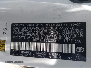2008 Toyota Prius z VIN JTDKB20U183323310, wystawiony jako IAAI lot #42433329 z przebiegiem 140 100 mil mil oraz . Historia ofert i sprzedaży dostępna na DreamBid. Obrazek 9.