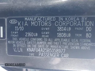 2011 Kia Forte EX with VIN KNAFU4A25B5358977, listed as a IAAI auction lot 40992404 with 137,478 mi miles. Bid and sale history available at carsss.com. Image 9.