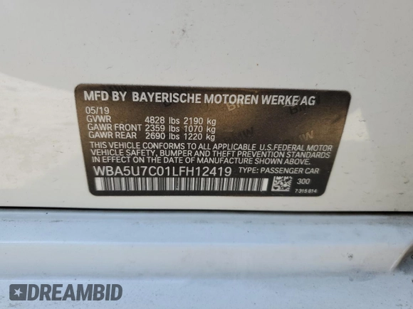 2020 BMW 3 Series M340i with VIN WBA5U7C01LFH12419, listed as a Copart auction lot 49358895 with Not Provided miles and Salvage Title. Bid and sale history available at DreamBid. Image 12.