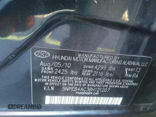 2011 Hyundai Sonata GLS with VIN 5NPEB4AC3BH121207, listed as a IAAI auction lot 36931872 with 91,713 mi miles and . Bid and sale history available at carsss.com. Image 9.