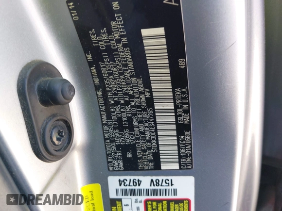 2014 Toyota Sienna LE AAS with VIN 5TDKK3DC4ES447265, listed as a IAAI auction lot 42024631 with 112,890 mi miles and . Bid and sale history available at carsss.com. Image 9.