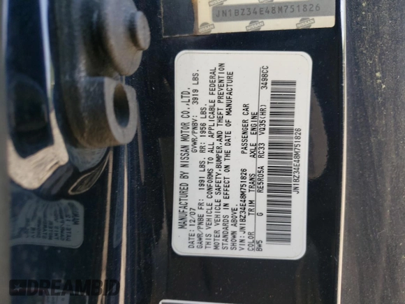 2008 Nissan 350Z Nismo z VIN JN1BZ34E48M751826, wystawiony jako Copart lot #55337265 z przebiegiem 188 638 mil mil oraz Szkoda całkowita • Salvage title. Historia ofert i sprzedaży dostępna na DreamBid. Obrazek 12.