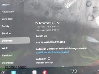 2022 Tesla Model Y Long Range with VIN 7SAYGDEE5NF534259, listed as a IAAI auction lot 41860246 with 24,513 mi miles and . Bid and sale history available at carsss.com. Image 15.