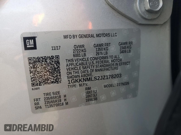 2018 GMC Acadia SLT with VIN 1GKKNMLS2JZ178203, listed as a Copart auction lot 54212175 with 76,873 mi miles and Salvage title. Bid and sale history available at DreamBid. Image 13.