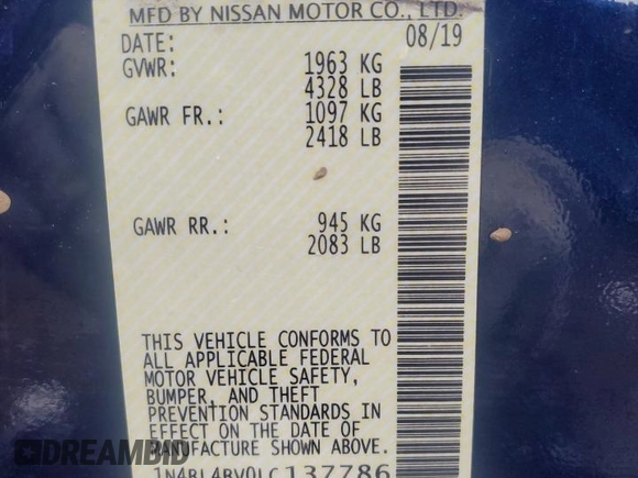 2020 Nissan Altima S z VIN 1N4BL4BV0LC137786, wystawiony jako Copart lot #56044315 z przebiegiem 70 008 mil mil oraz Szkoda całkowita • Salvage title. Historia ofert i sprzedaży dostępna na DreamBid. Obrazek 13.