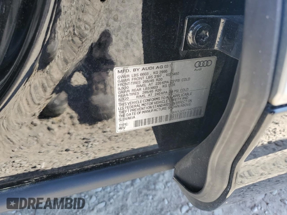 2017 Audi Q7 Premium Plus with VIN WA1LAAF71HD051770, listed as a Copart auction lot 53106825 with 88,833 mi miles and Salvage title. Bid and sale history available at DreamBid. Image 13.