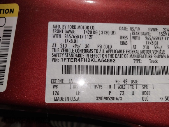 2019 Ford Ranger XL с VIN 1FTER4FH2KLA54692, выставлен на аукционе IAAI как лот 40914888 с пробегом 73 311 миль миль и . История ставок и продаж доступна на DreamBid. Изображение 9.