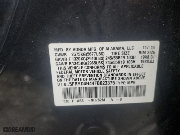 2015 Acura MDX Tech Pkg with VIN 5FRYD4H44FB023375, listed as a Copart auction lot 47303165 with 180,149 mi miles and Salvage Title. Bid and sale history available at carsss.com. Image 15.