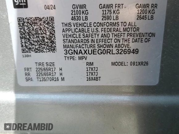 2024 Chevrolet Equinox LT with VIN 3GNAXUEG0RL326949, listed as a Copart auction lot 53908165 with 14,857 mi miles and Salvage Title. Bid and sale history available at carsss.com. Image 13.
