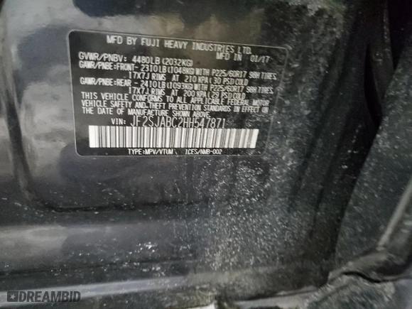 2017 Subaru Forester with VIN JF2SJABC2HH547871, listed as a Copart auction lot 41987725 with 0 mi miles and Salvage Title. Bid and sale history available at carsss.com. Image 14.