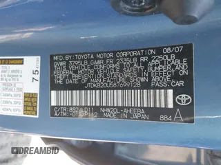 2008 Toyota Prius with VIN JTDKB20U587699128, listed as a IAAI auction lot 41924916 with 227,116 mi miles and . Bid and sale history available at DreamBid. Image 9.