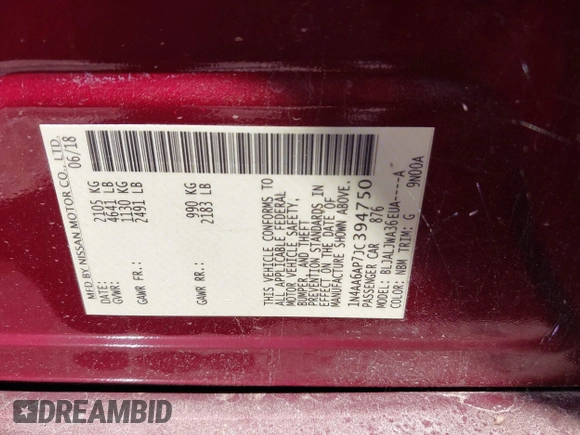 2018 Nissan Maxima S z VIN 1N4AA6AP7JC394750, wystawiony jako IAAI lot #42061458 z przebiegiem 113 822 mil mil oraz . Historia ofert i sprzedaży dostępna na DreamBid. Obrazek 9.