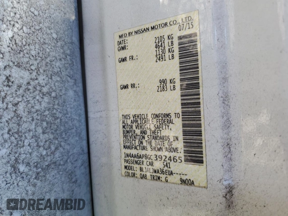2016 Nissan Maxima SV z VIN 1N4AA6AP8GC392465, wystawiony jako Copart lot #88349325 z przebiegiem Nie podano mil oraz Szkoda całkowita • Salvage title. Historia ofert i sprzedaży dostępna na DreamBid. Obrazek 14.