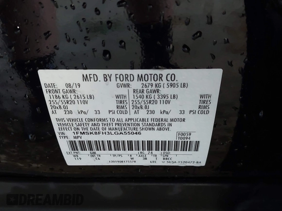 2020 Ford Explorer Limited with VIN 1FMSK8FH3LGA55046, listed as a IAAI auction lot 42474071 with 84,977 mi miles and . Bid and sale history available at DreamBid. Image 9.
