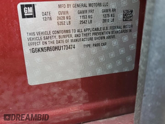 2017 Cadillac CT6 Platinum AWD with VIN 1G6KN5R60HU173474, listed as a Copart auction lot 51207715 with 43,627 mi miles and Salvage title. Bid and sale history available at DreamBid. Image 14.