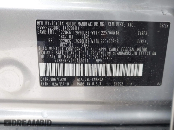 2023 Toyota RAV4 Hybrid XLE Premium z VIN 4T3B6RFV2PU138031, wystawiony jako IAAI lot #42127990 z przebiegiem 14 191 mil mil oraz . Historia ofert i sprzedaży dostępna na DreamBid. Obrazek 9.