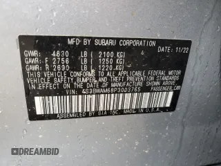 2023 Subaru Legacy Limited z VIN 4S3BWAM68P3003765, wystawiony jako Copart lot #55973415 z przebiegiem Nie podano mil oraz Nie do naprawy • Non repairable. Historia ofert i sprzedaży dostępna na DreamBid. Obrazek 13.
