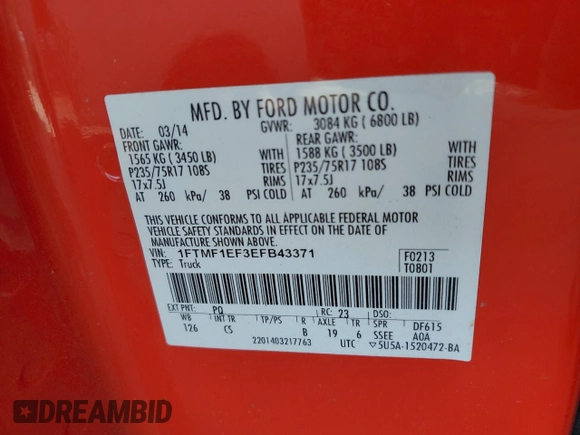 2014 Ford F-150 XL z VIN 1FTMF1EF3EFB43371, wystawiony jako Copart lot #51939745 z przebiegiem 199 871 mil mil oraz Szkoda całkowita • Salvage title. Historia ofert i sprzedaży dostępna na DreamBid. Obrazek 12.