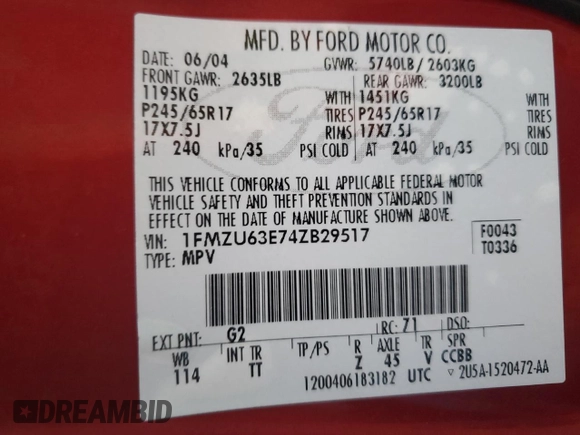2004 Ford Explorer XLT с VIN 1FMZU63E74ZB29517, выставлен на аукционе Copart как лот 82702564 с пробегом 110 876 миль миль и Списание • Salvage title. История ставок и продаж доступна на DreamBid. Изображение 14.