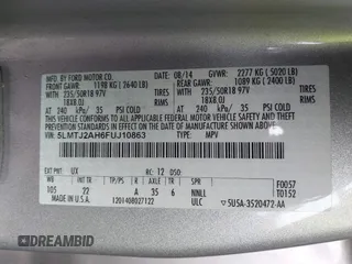 2015 Lincoln MKC with VIN 5LMTJ2AH6FUJ10863, listed as a IAAI auction lot 41983116 with 111,250 mi miles. Bid and sale history available at carsss.com. Image 9.