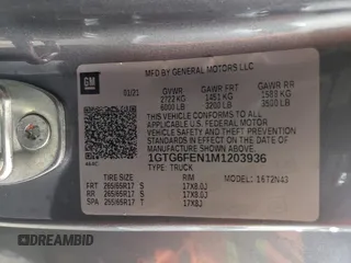 2021 GMC Canyon 4WD AT4 z VIN 1GTG6FEN1M1203936, wystawiony jako Copart lot #56041315 z przebiegiem 54 939 mil mil oraz Szkoda całkowita • Salvage title. Historia ofert i sprzedaży dostępna na DreamBid. Obrazek 12.