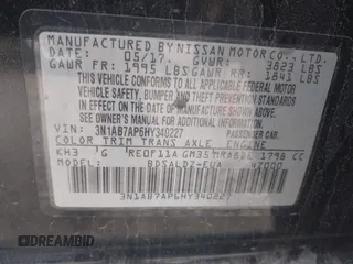 2017 Nissan Sentra SV with VIN 3N1AB7AP6HY340227, listed as a IAAI auction lot 41165392 with 87,093 mi miles and . Bid and sale history available at DreamBid. Image 9.