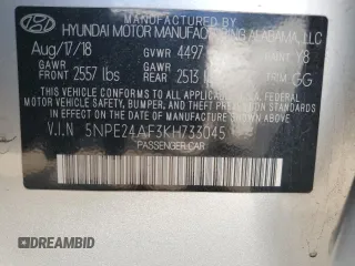 2019 Hyundai Sonata SE with VIN 5NPE24AF3KH733045, listed as a Copart auction lot 54121665 with 92,020 mi miles and Salvage Title. Bid and sale history available at carsss.com. Image 12.