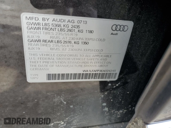 2014 Audi Q5 Premium Plus с VIN WA1LFAFP3EA024245, выставлен на аукционе Copart как лот 61253935 с пробегом 69 115 миль миль и Списание • Salvage title. История ставок и продаж доступна на DreamBid. Изображение 13.
