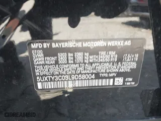 2020 BMW X3 sDrive30i with VIN 5UXTY3C03L9D58004, listed as a IAAI auction lot 40703189 with 1 mi miles. Bid and sale history available at carsss.com. Image 9.