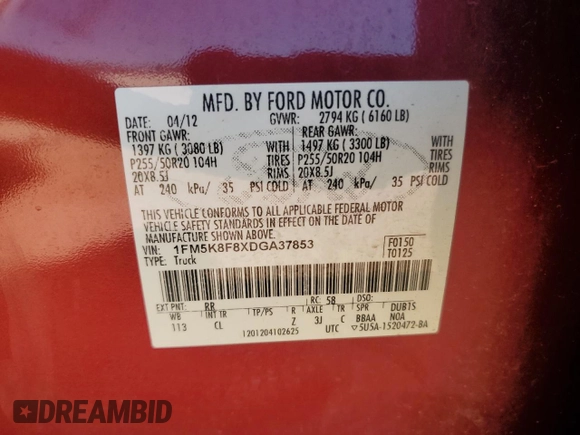 2013 Ford Explorer Limited z VIN 1FM5K8F8XDGA37853, wystawiony jako Copart lot #54897645 z przebiegiem 122 153 mil mil oraz Szkoda całkowita • Salvage title. Historia ofert i sprzedaży dostępna na DreamBid. Obrazek 13.