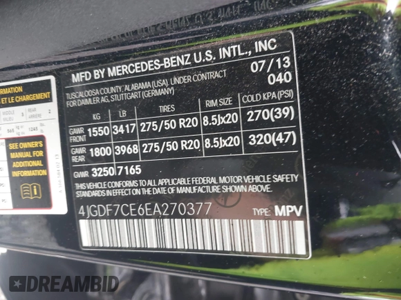 2014 Mercedes-Benz GL 450 с VIN 4JGDF7CE6EA270377, выставлен на аукционе IAAI как лот 42241820 с пробегом 136 219 миль миль и . История ставок и продаж доступна на DreamBid. Изображение 9.